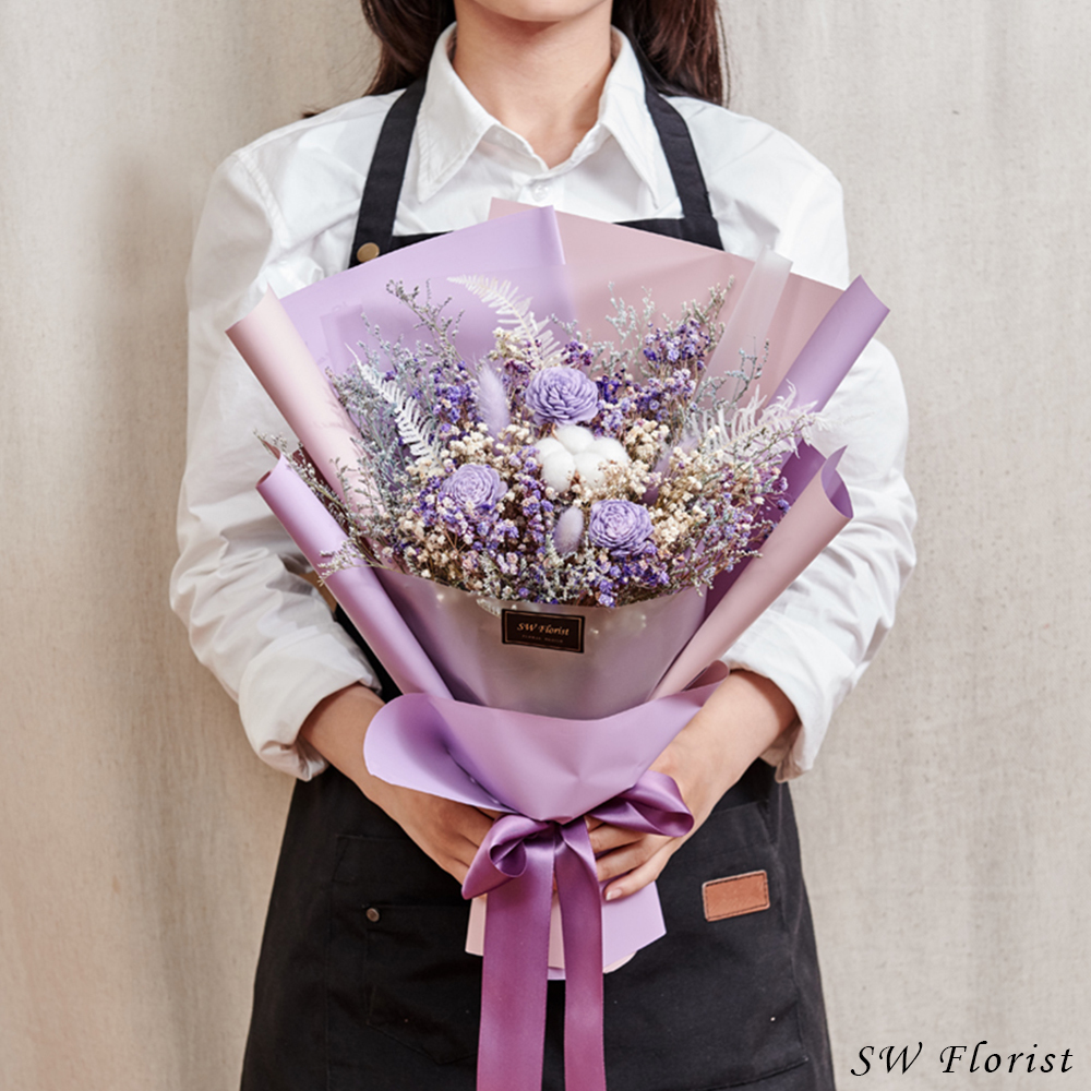 ｜經典浪漫紫乾燥花束 畢業花束 情人節禮物 中型花束｜