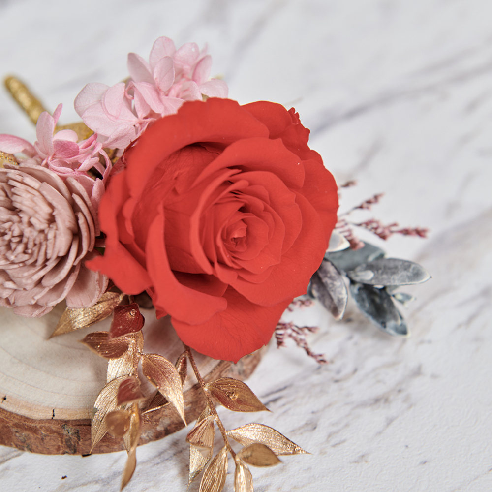 ｜不凋花胸花 乾燥花 富貴紅 婚禮胸花｜主婚人胸花 婚禮周邊｜