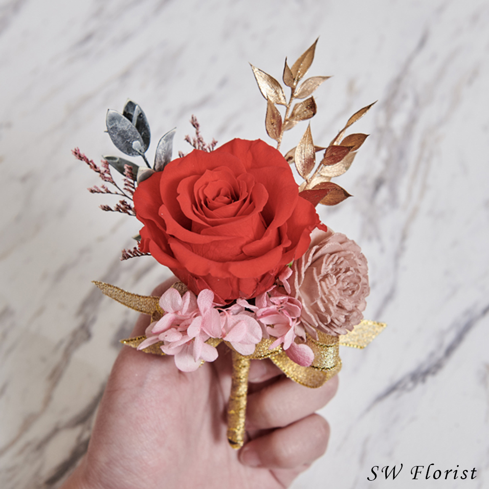 ｜不凋花胸花 乾燥花 富貴紅 婚禮胸花｜主婚人胸花 婚禮周邊｜