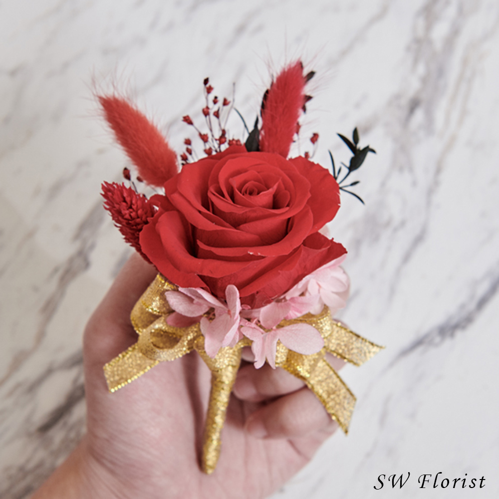 ｜不凋花胸花 乾燥花 喜氣紅 婚禮胸花｜主婚人胸花 婚禮周邊｜