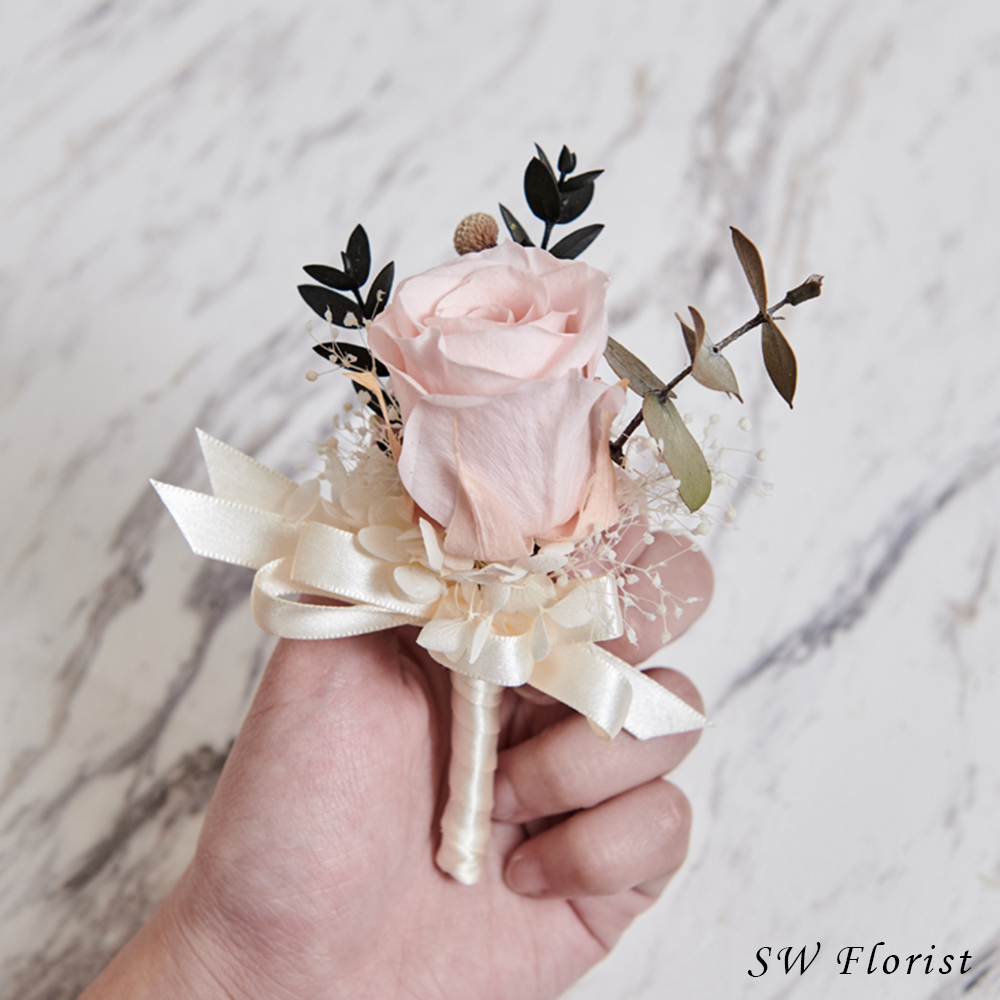 ｜不凋花胸花 乾燥花 甜美粉 婚禮胸花｜主婚人胸花 婚禮周邊｜