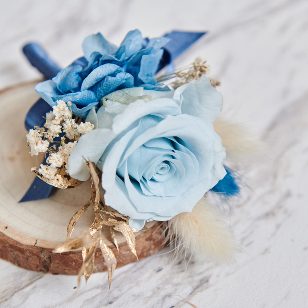 ｜不凋花胸花 乾燥花 冰雪藍 婚禮胸花｜主婚人胸花 婚禮周邊｜