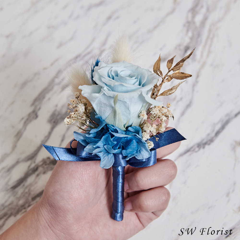 ｜不凋花胸花 乾燥花 冰雪藍 婚禮胸花｜主婚人胸花 婚禮周邊｜