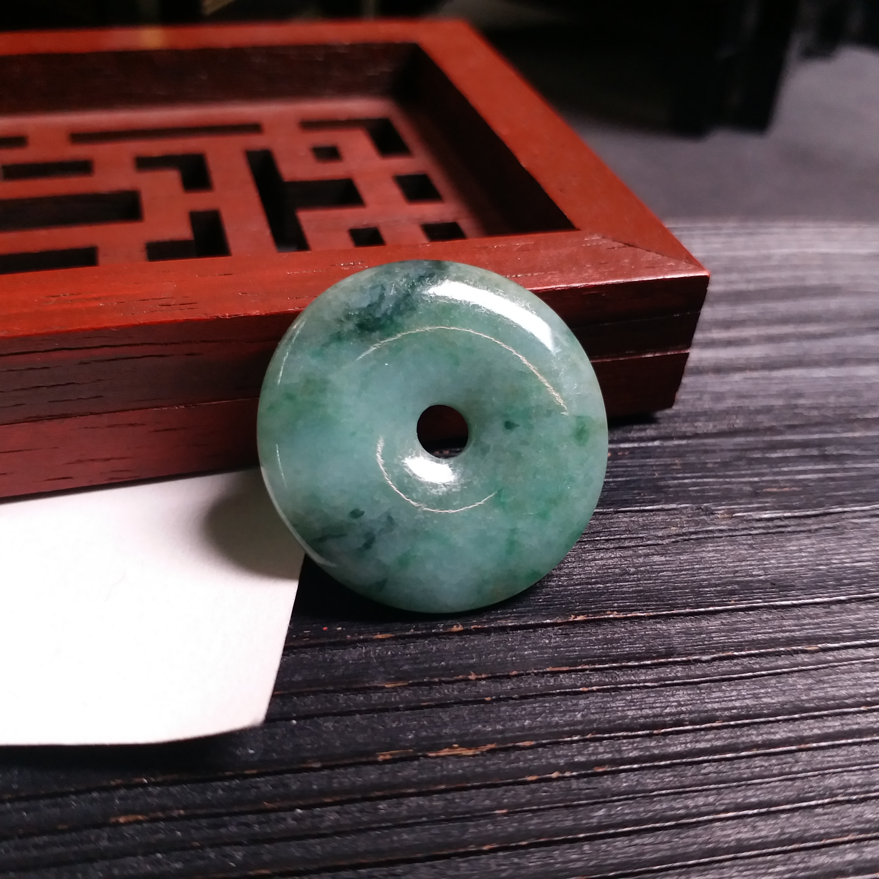 冰糯滿綠飄花平安扣 (26mm直徑), 天然翡翠A玉, 緬甸玉, Jade, Jadeite