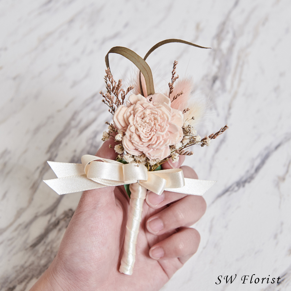 ｜乾燥花胸花 婚禮胸花 淡粉橘｜婚禮周邊｜