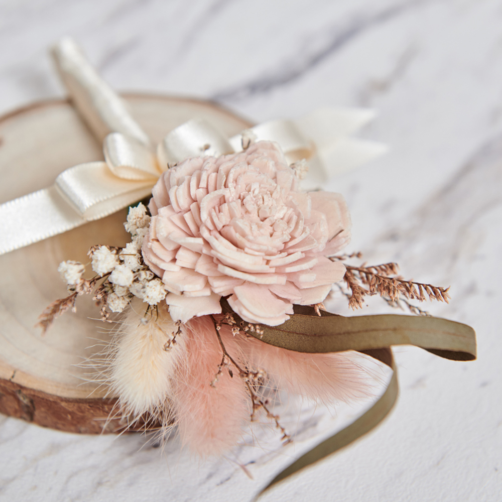 ｜乾燥花胸花 婚禮胸花 淡粉橘｜婚禮周邊｜