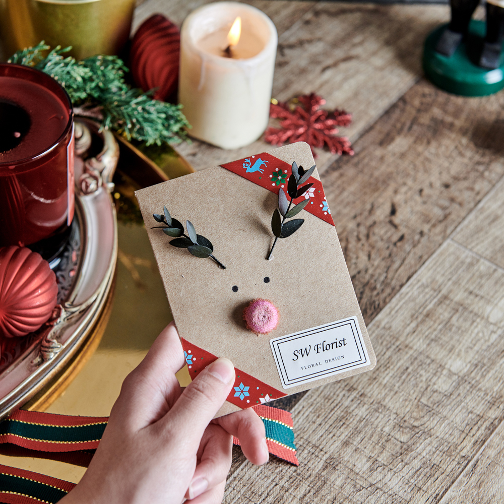 ｜手作乾燥花卡片 聖誕節禮物 聖誕風 麋鹿 文青款｜