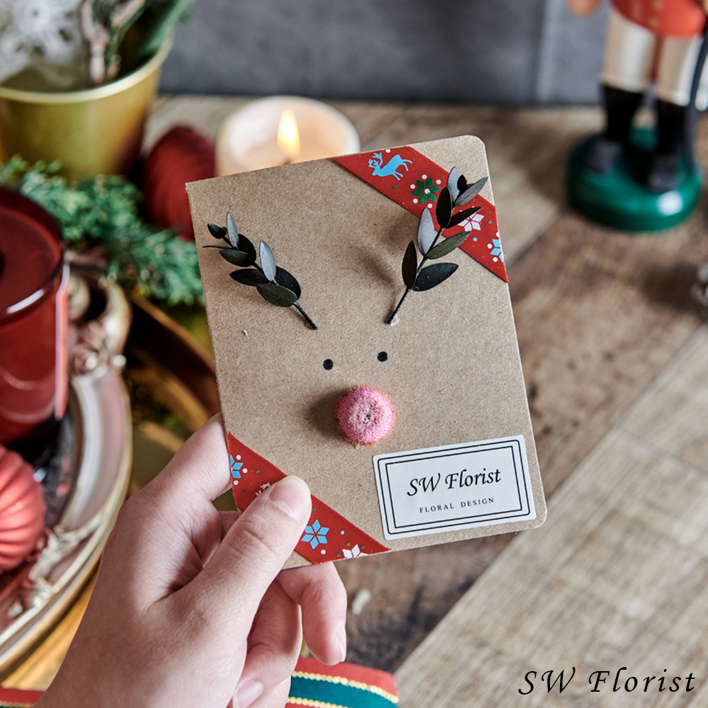 ｜手作乾燥花卡片 聖誕節禮物 聖誕風 麋鹿 文青款｜