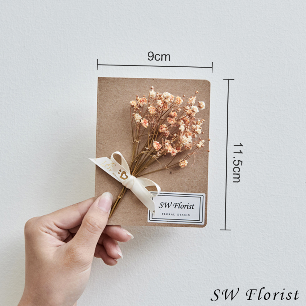 ｜手作乾燥花卡片 滿天星 甜美風 橘色款 文創小物｜