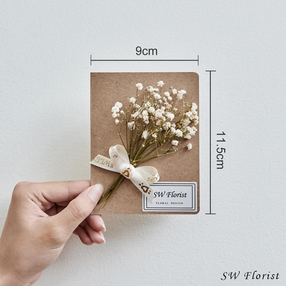 ｜手作乾燥花卡片 滿天星 甜美風 白色款 文創小物｜