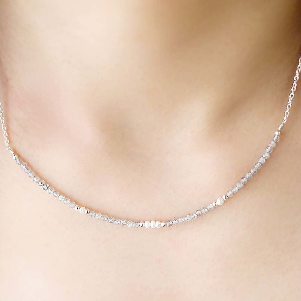 拉長石珍珠純銀項鍊/SN870