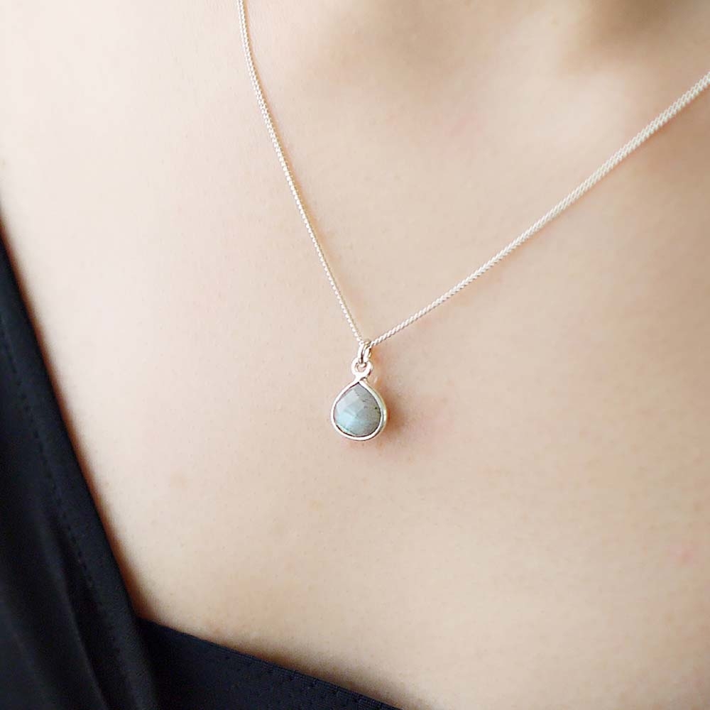 純粹拉長石原礦純銀項鍊/SN871