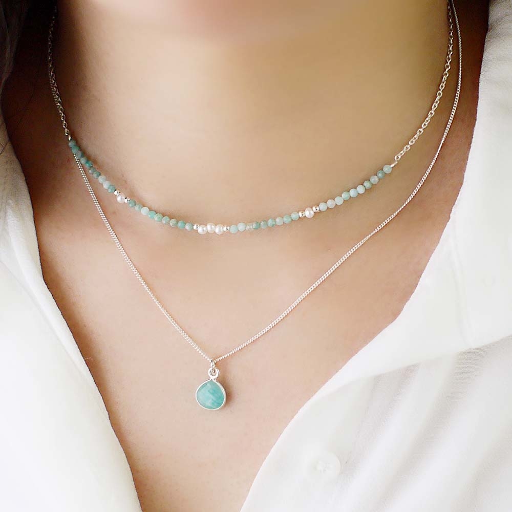 純粹天河石原礦純銀項鍊/SN872