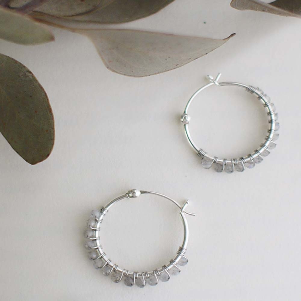 拉長石圓圈純銀耳環/SE802