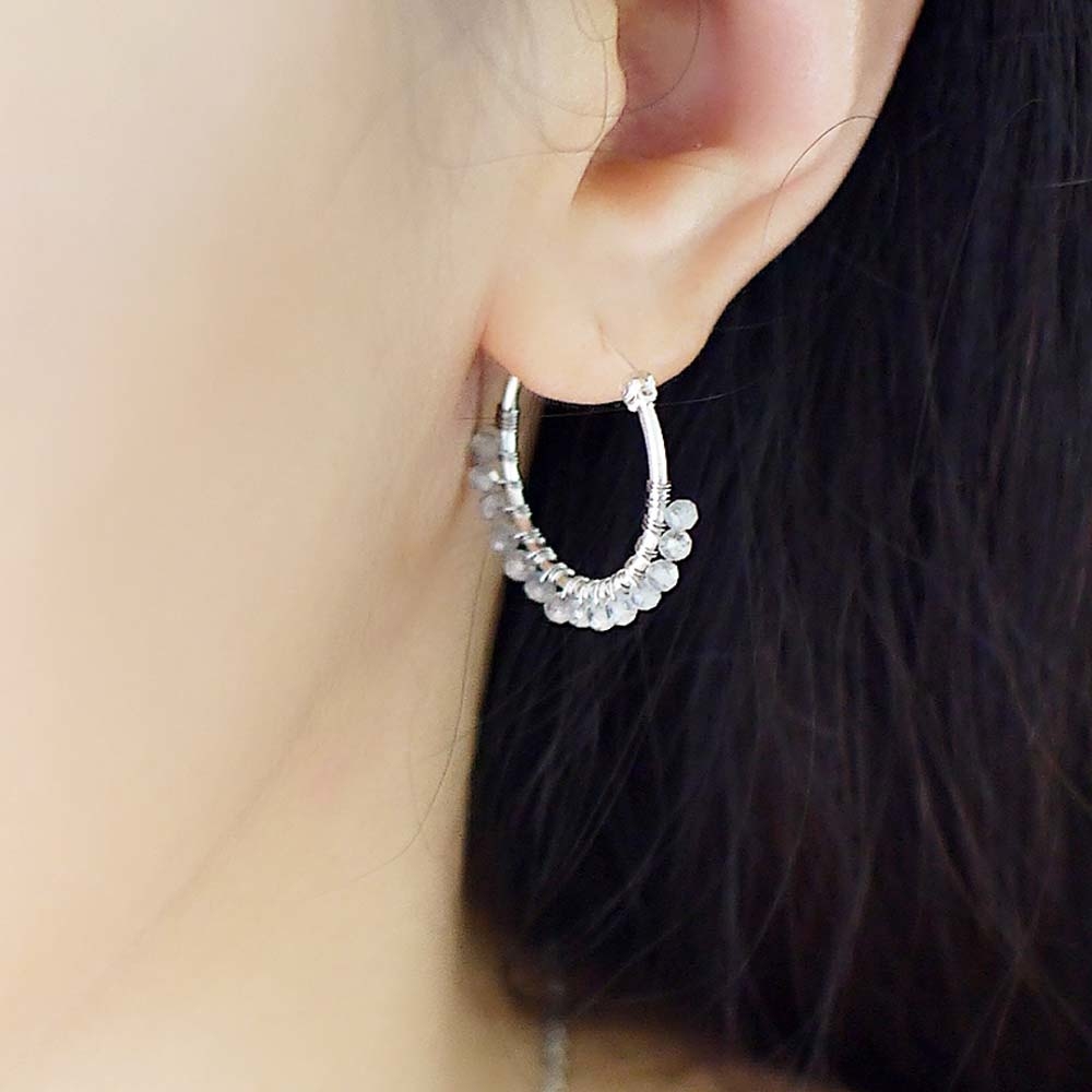 拉長石圓圈純銀耳環/SE802