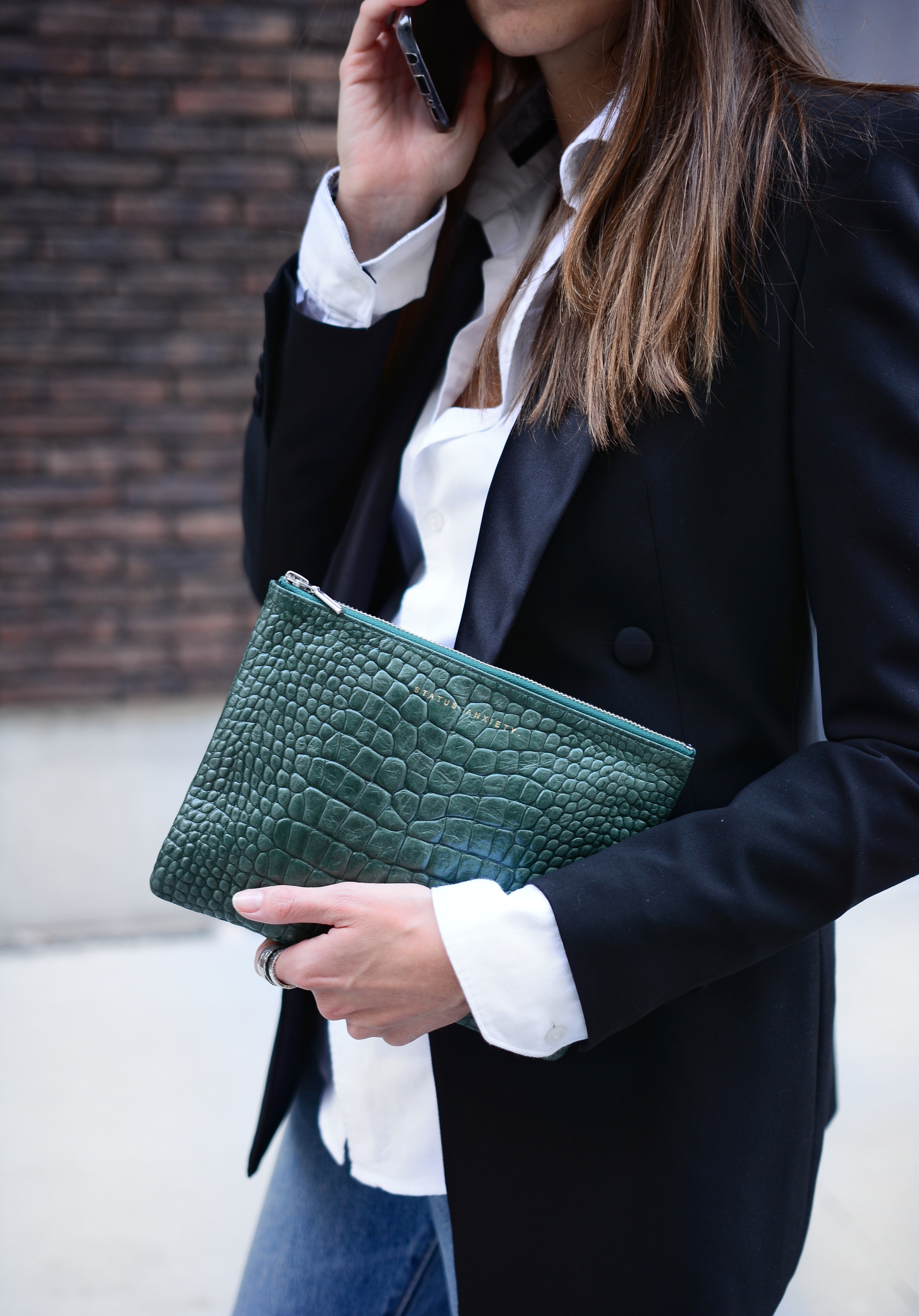 ANTIHEROINE 平口夾 / 綠色鱷魚壓紋