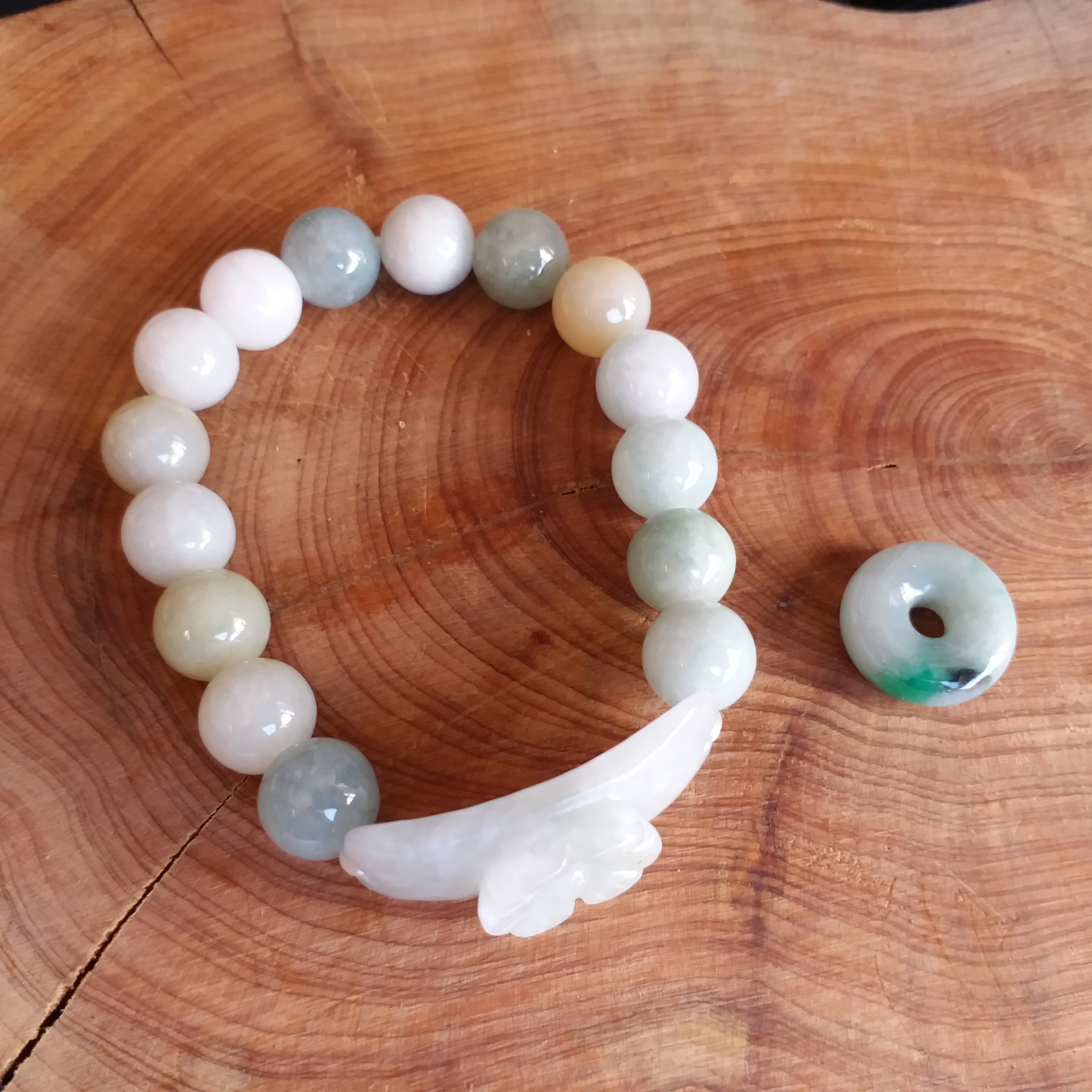 FG13 飄綠小平安扣+花牌手珠串