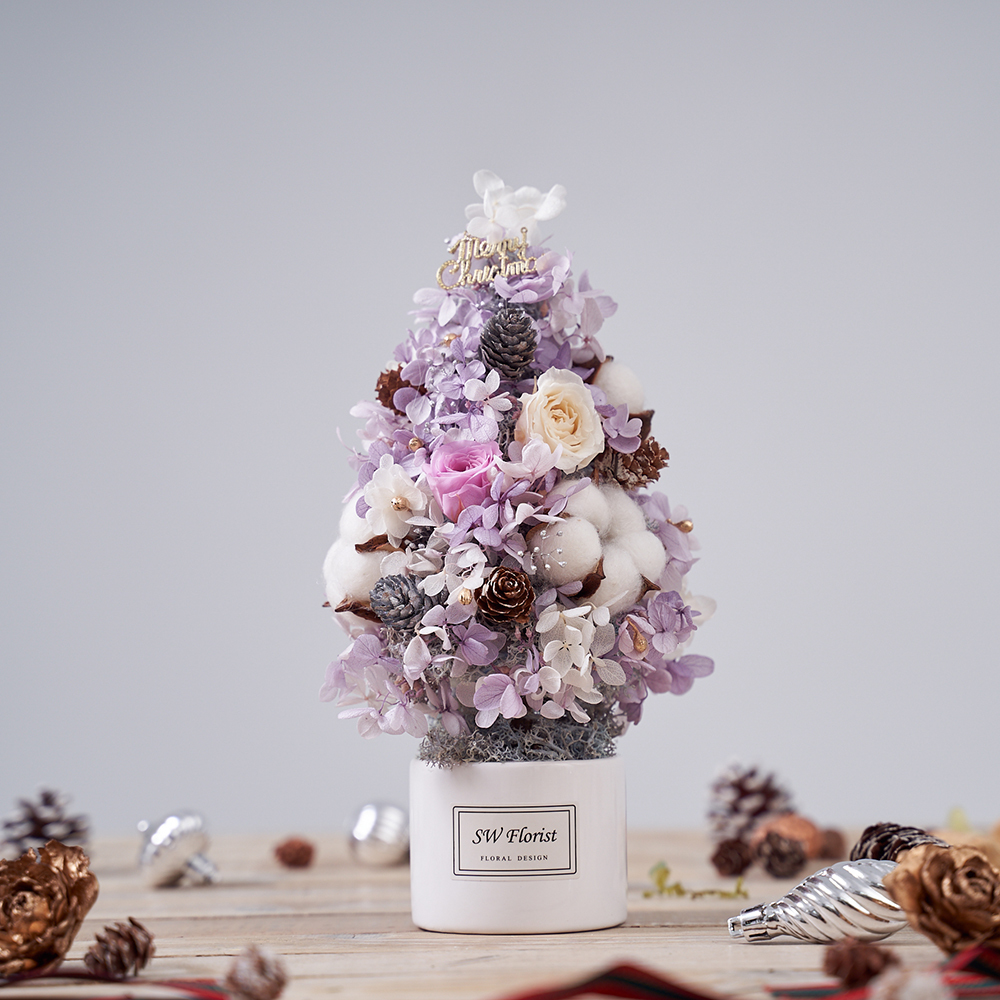 ｜聖誕節禮物 乾燥花 不凋花 聖誕樹 朦朧氛圍 紫藕色｜