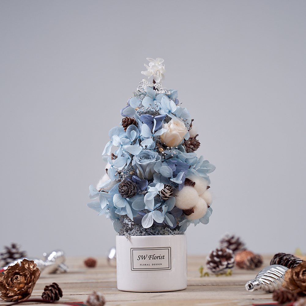 ｜聖誕節禮物 乾燥花 不凋花 聖誕樹 朦朧氛圍 浪漫藍｜