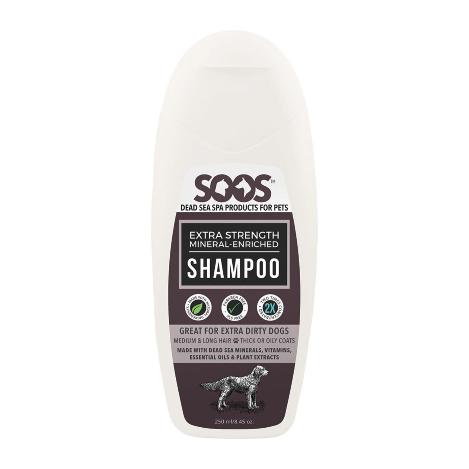 SOOS Natural Dead Sea Extra Strength Mineral Rich Pet Shampoo For Dogs & Cats 250ml