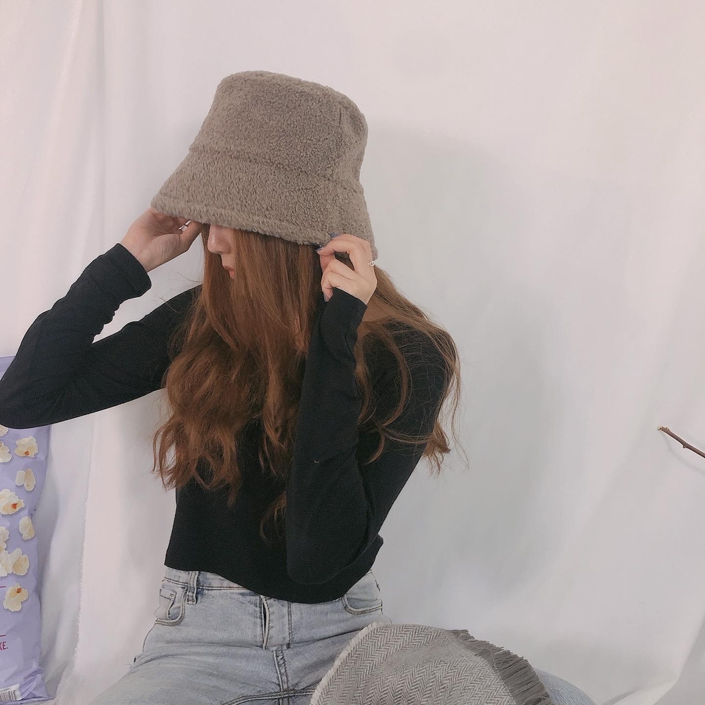 素色羊羔毛保暖漁夫帽/四色