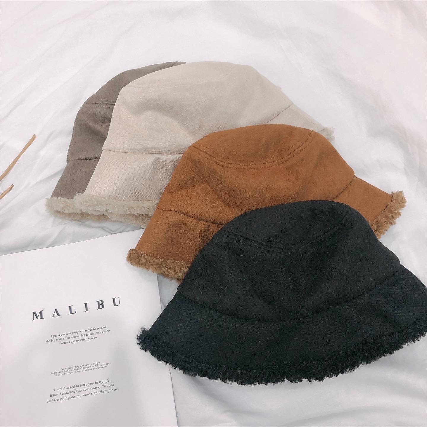 麂皮毛毛漁夫帽/四色