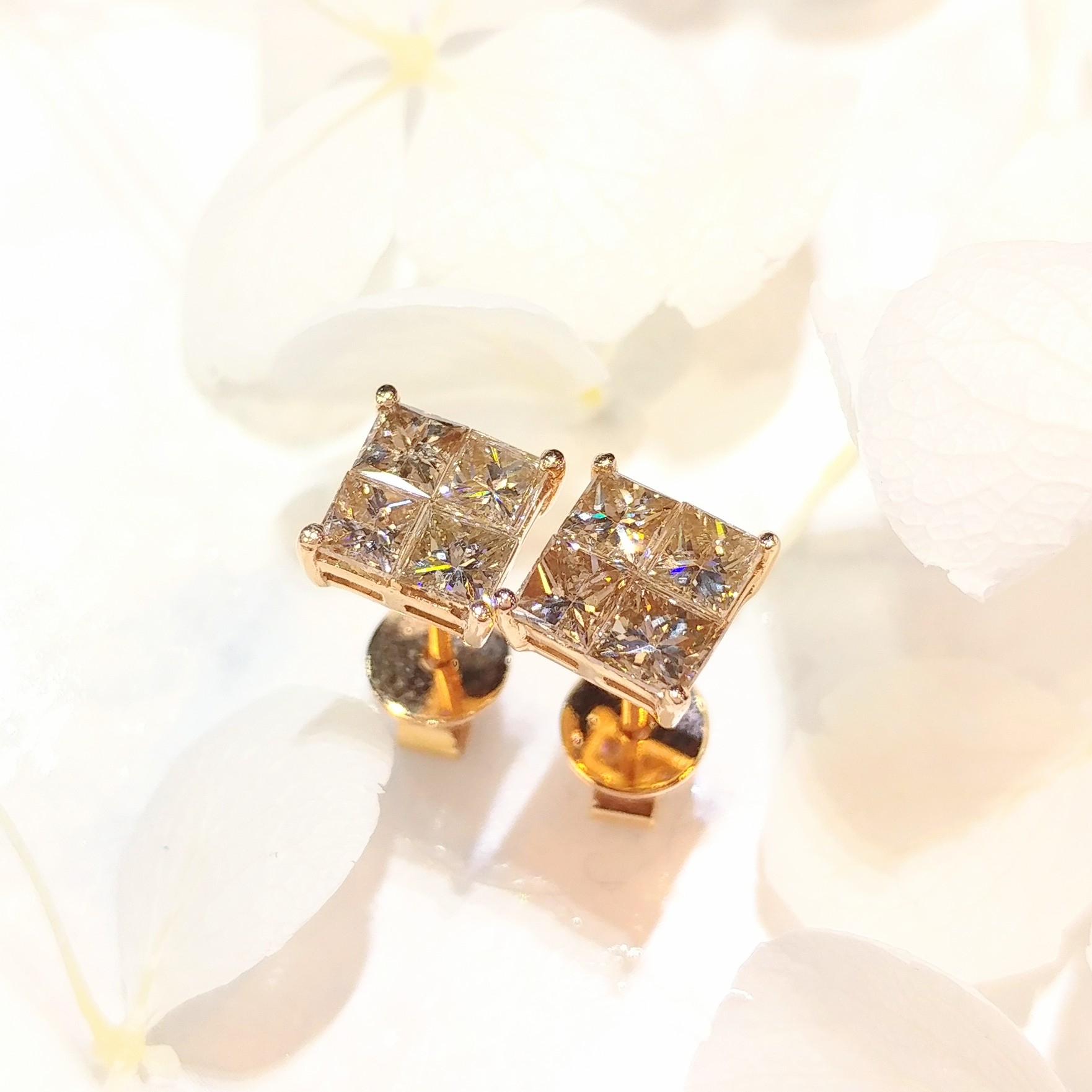 全新18K玫瑰金1卡12份鑽石耳環