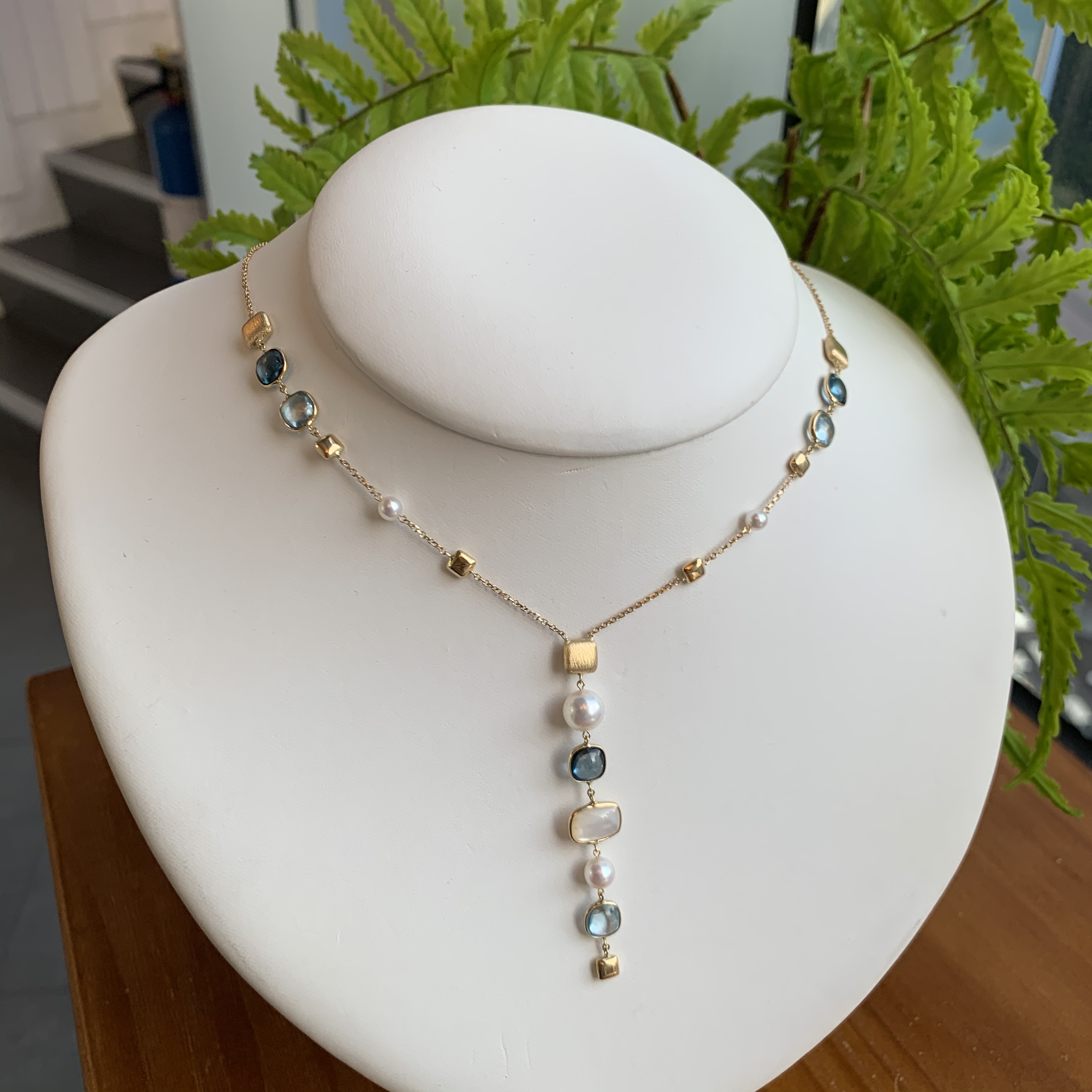 18K金意大利設計Akoya珍珠托帕石珍珠母貝項鍊/耳環