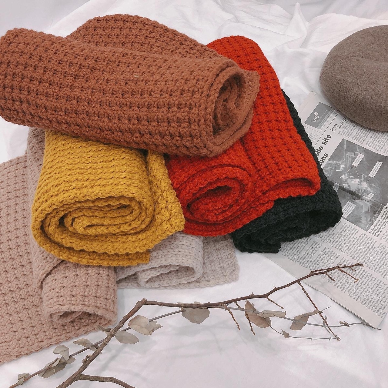 手勾針織圍巾/六色