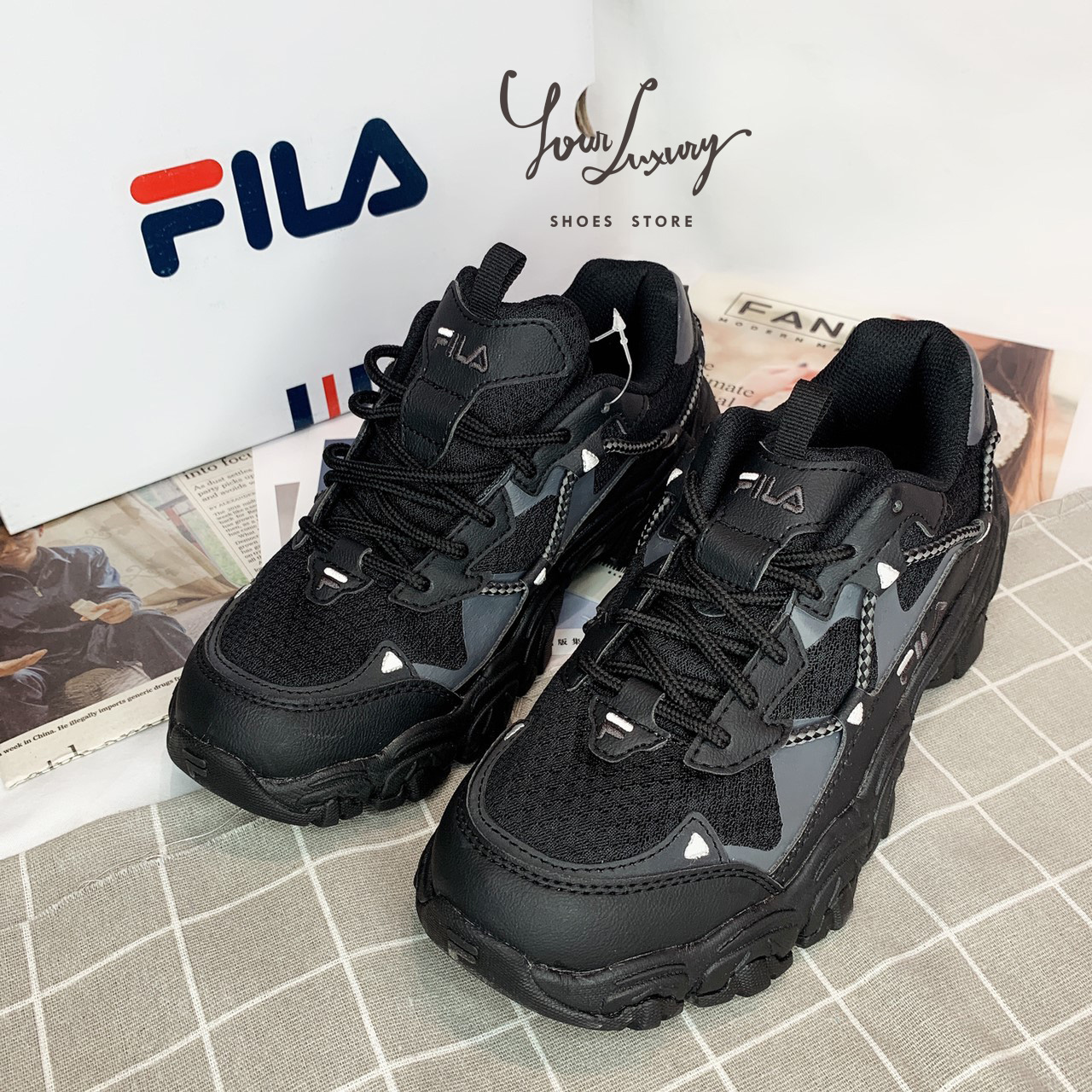 【Luxury】Fila 熱門 貓爪鞋 小紅書熱搜款 貓掌底 貓抓 紅藍 黑 男女鞋 情侶鞋 老爹鞋 三角反光 串繩