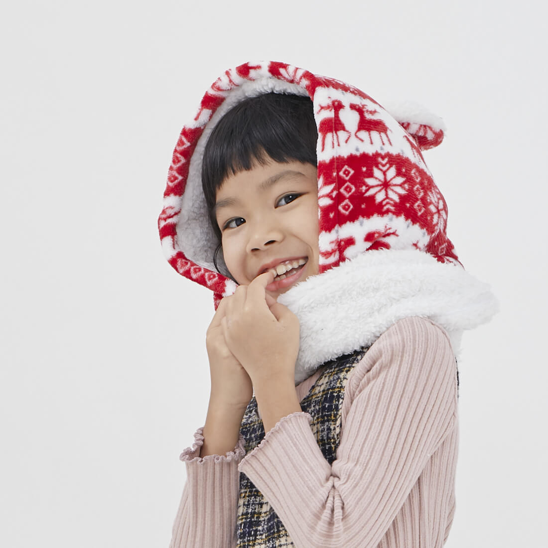 Yuki雪精靈兒童連帽脖圍/歡樂紅