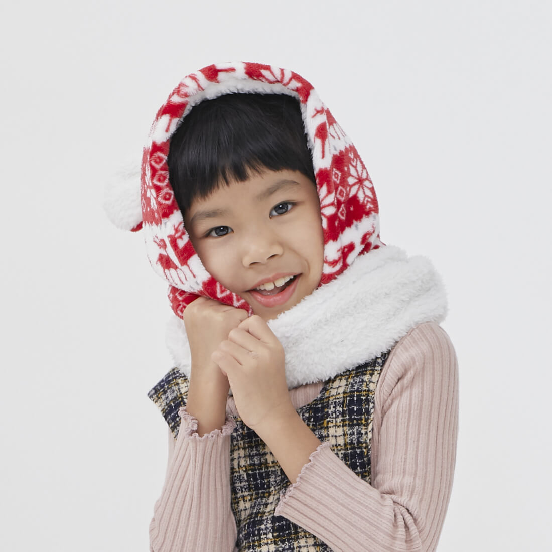 Yuki雪精靈兒童連帽脖圍/歡樂紅