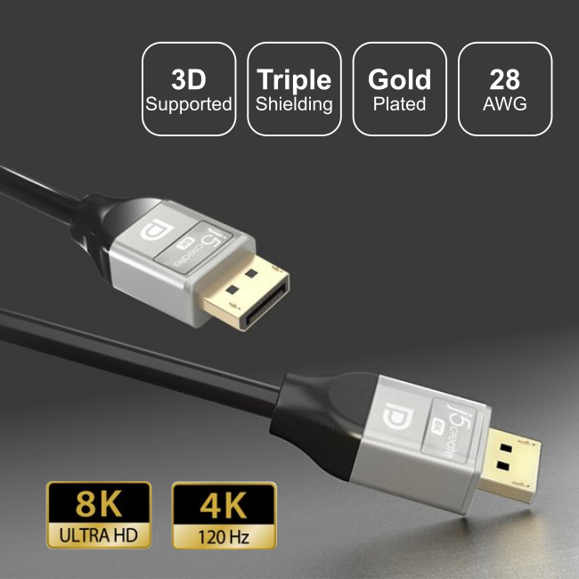 j5create 8K DisplayPort 線 - 2m (CE-JDC43)