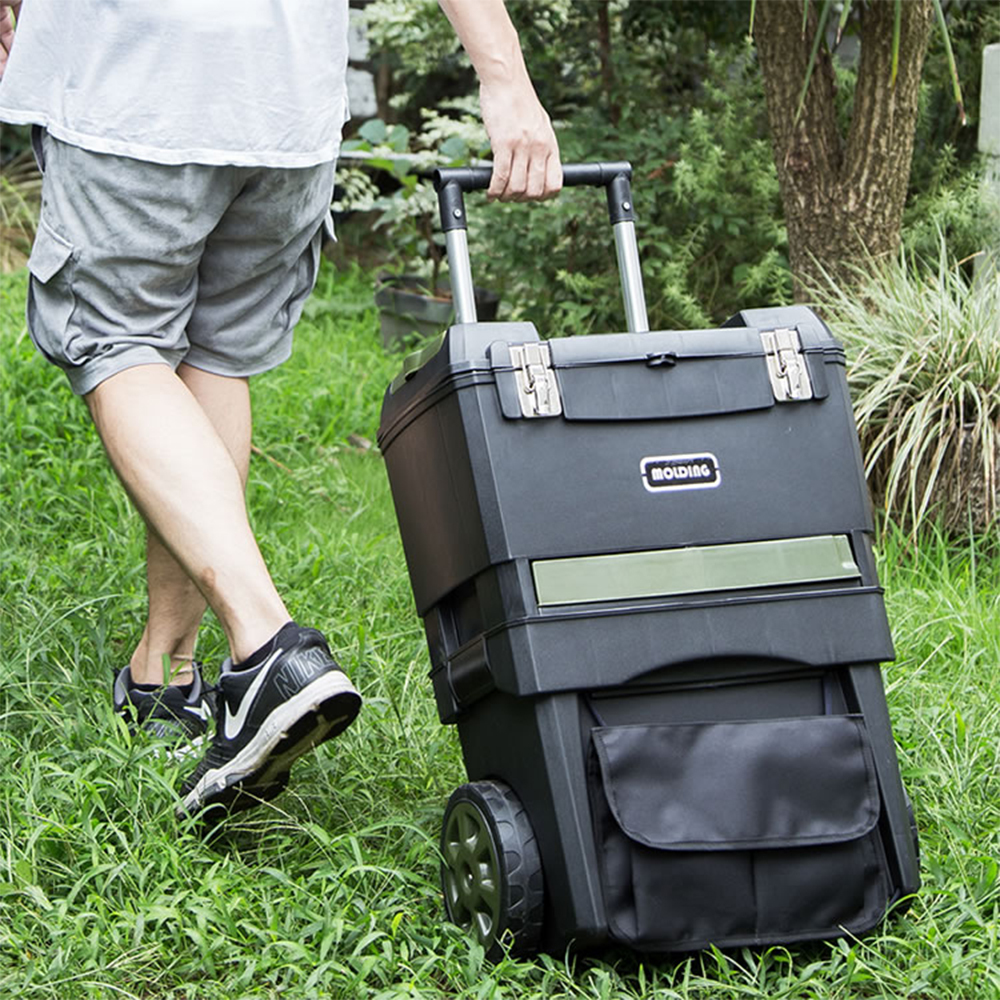 Brid molding 日本『型』生活工具 伸縮拉桿雙層收納箱 黑/橄欖綠