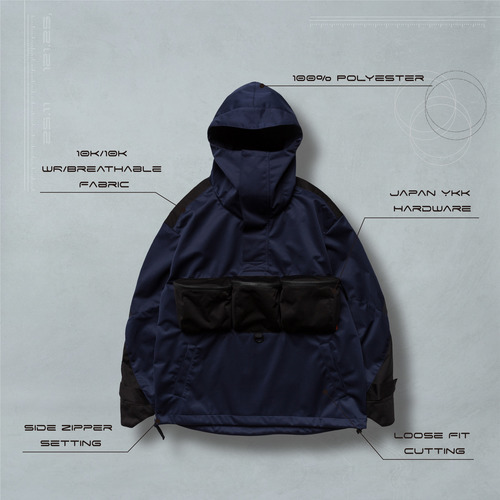 “CHAOS” Functional Anorak Jacket - Black/Navy