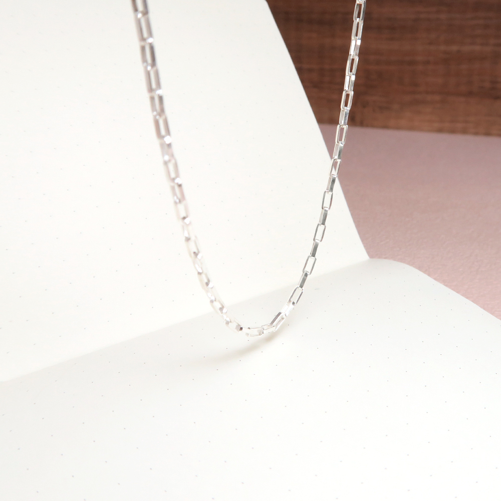 長方盒鍊(2.0mm中細鍊) 925純銀 女生項鍊 客製長度銀鍊