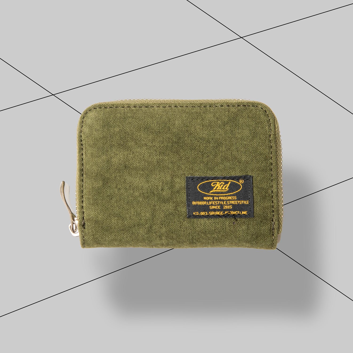 KID ® 野人水洗軍綠帆布系列 - 雙開拉鍊零錢包