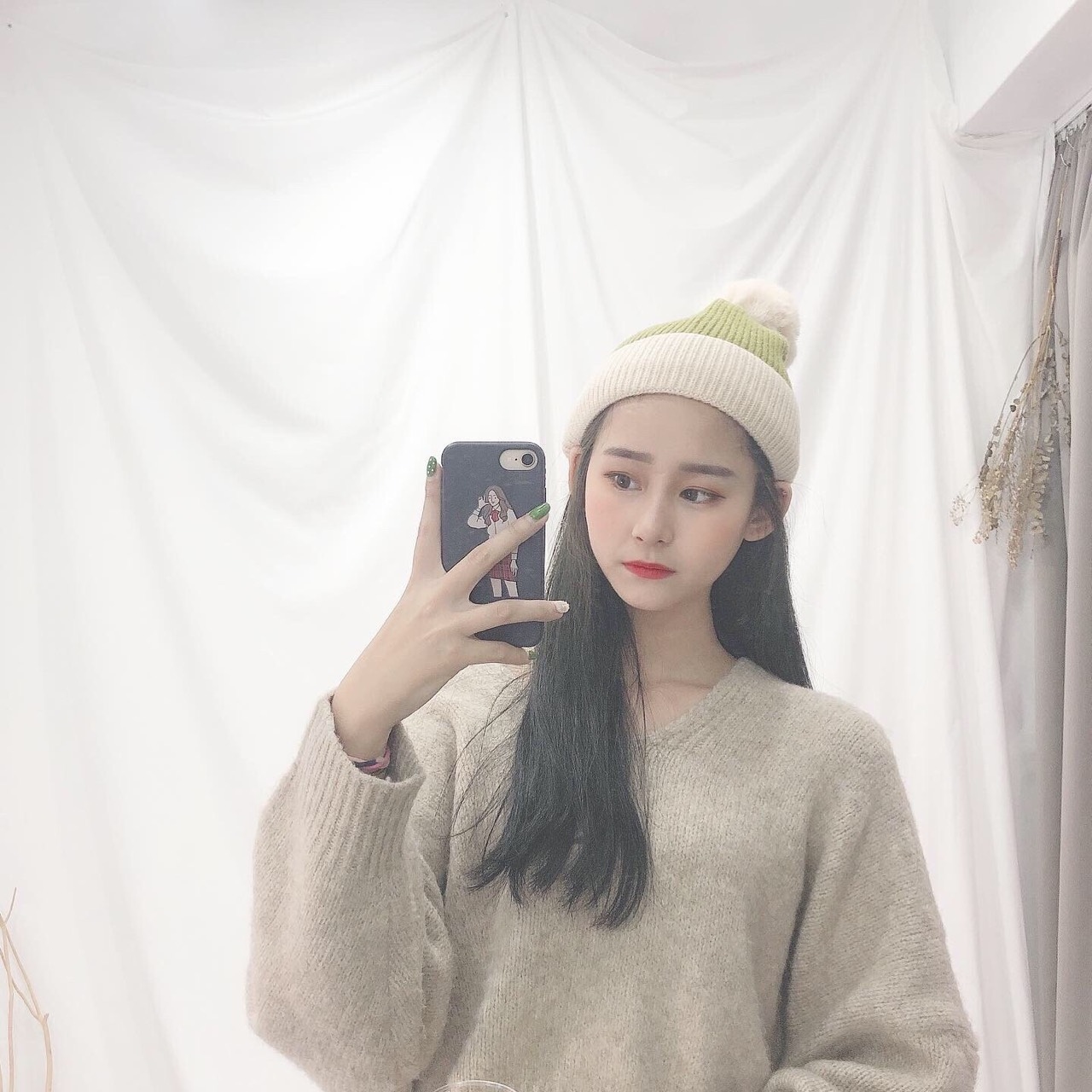 雙色鋪棉毛球毛帽/三色