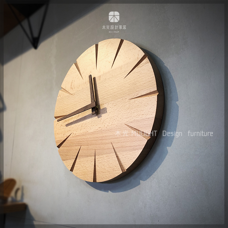 北歐極簡幾何實木掛鐘