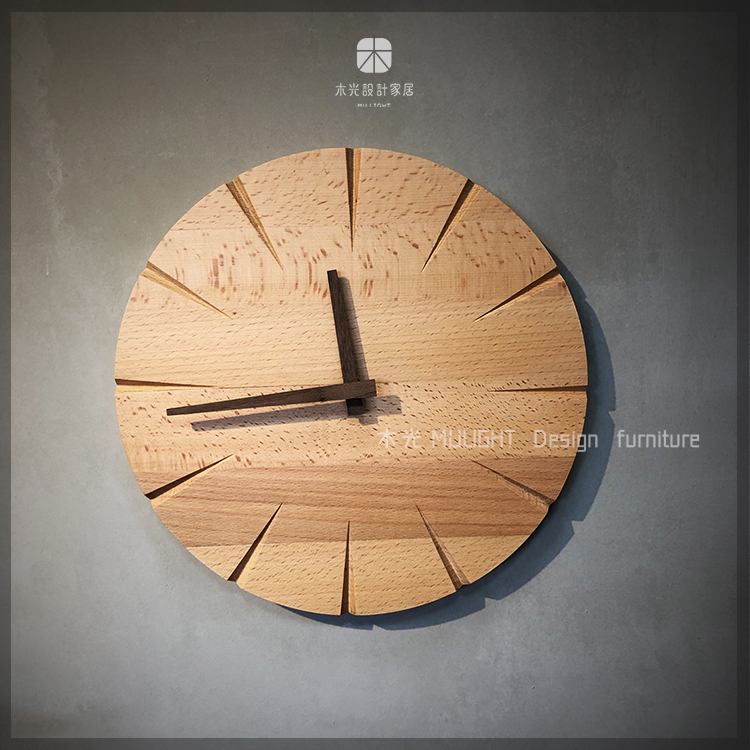 北歐極簡幾何實木掛鐘