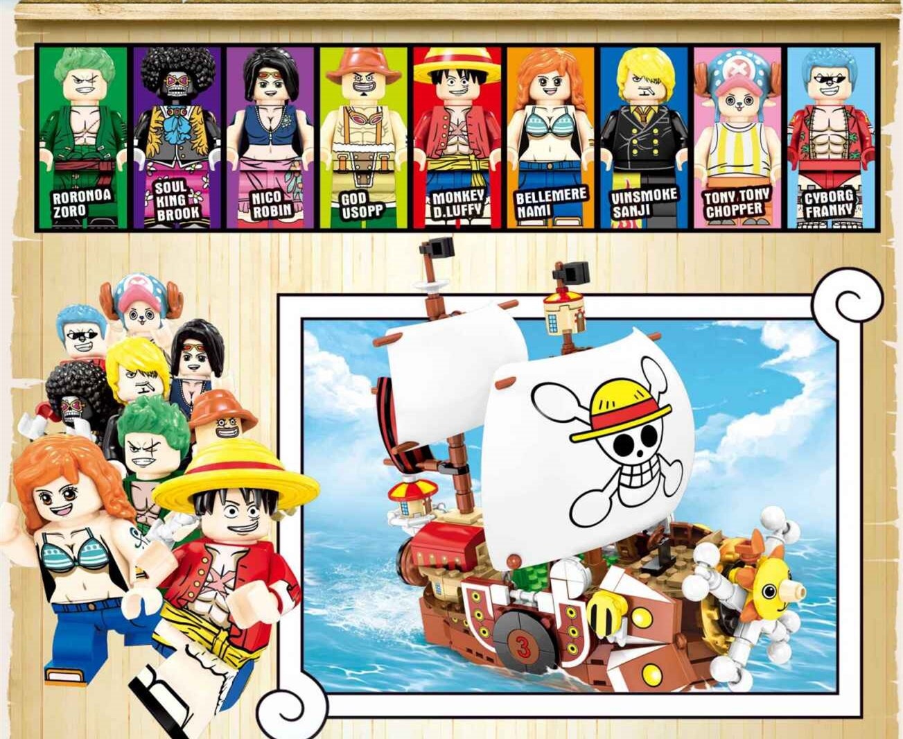 432pcs One Piece Luffy Nami Zoro Sunny Pirate Ship for Lego Ninjago Minifigure 
