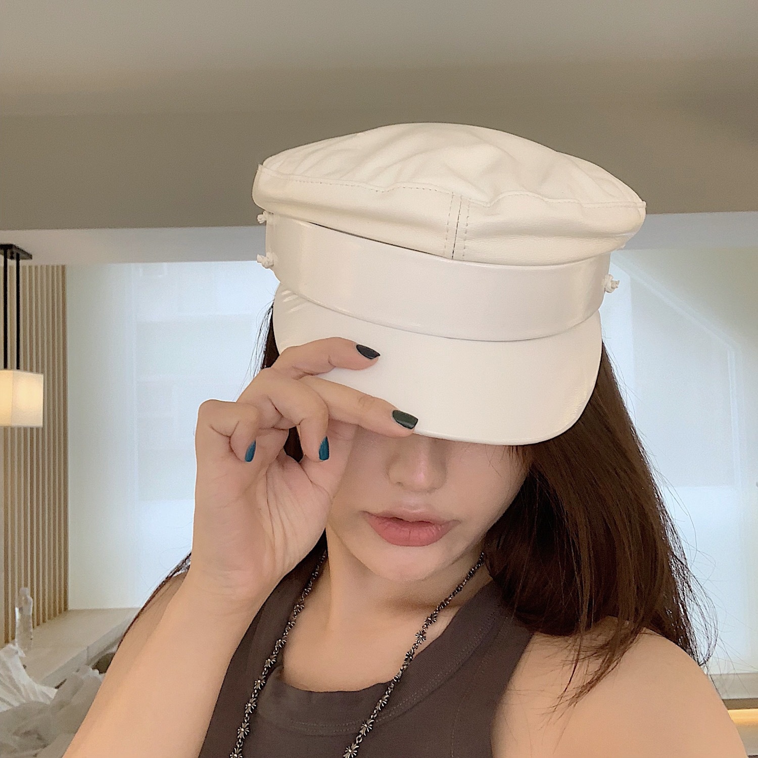 皮質報童帽(黑/白/棕)