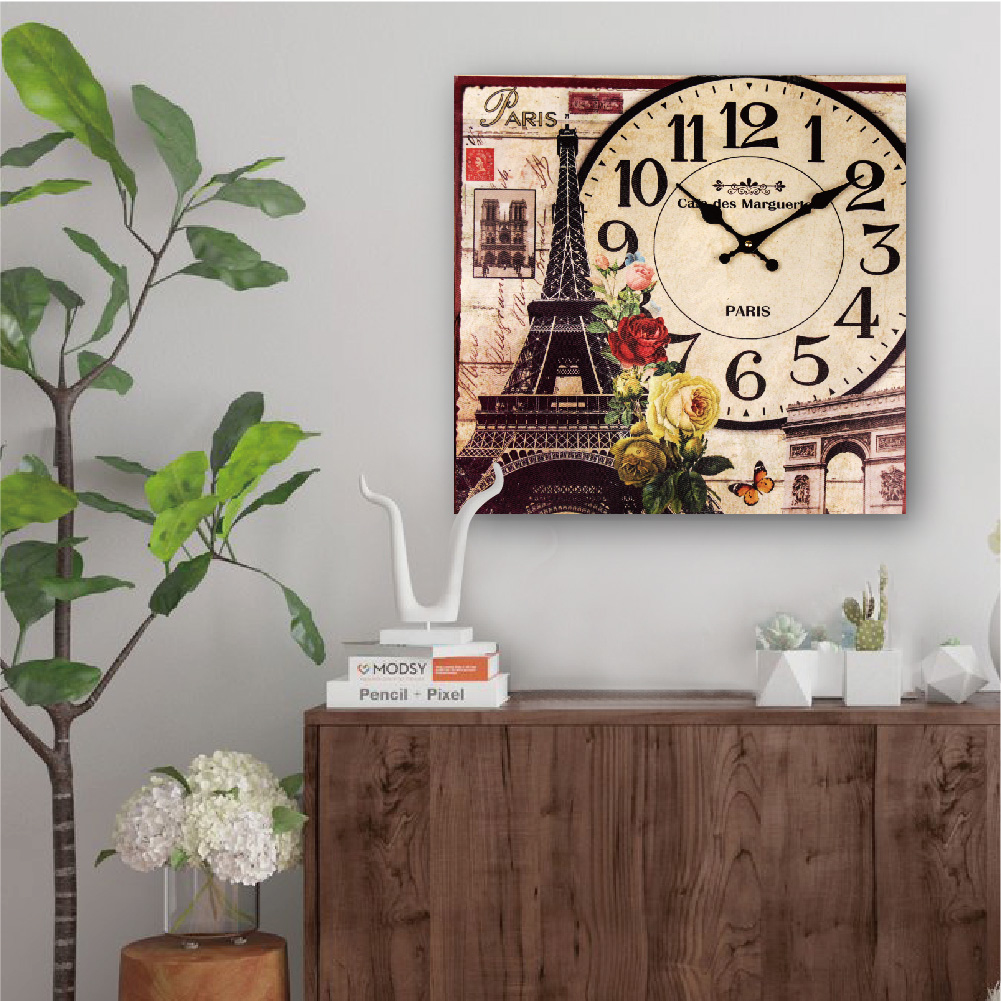 無框畫時鐘-浪漫巴黎-方形時鐘CW329