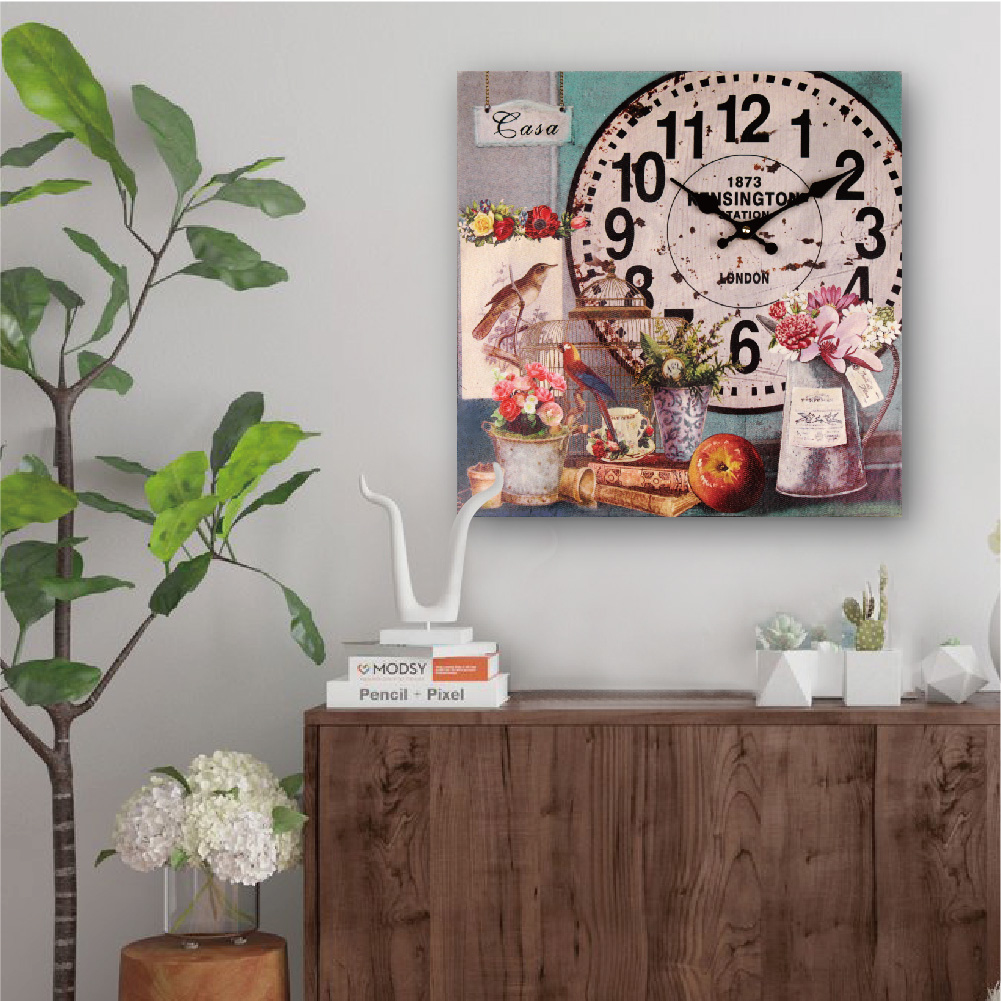 無框畫時鐘-鳥兒花園-方形時鐘CW331