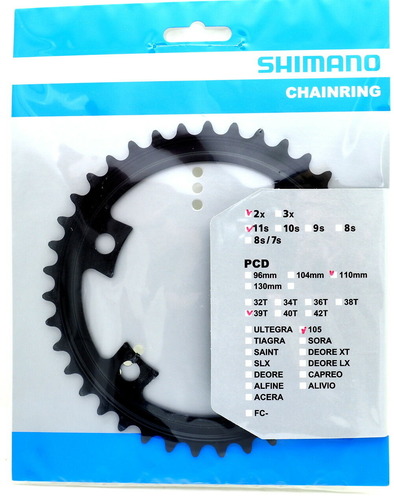 Shimano 105 FC-R7000 Chainring 39T for 53-39T, Black, 1