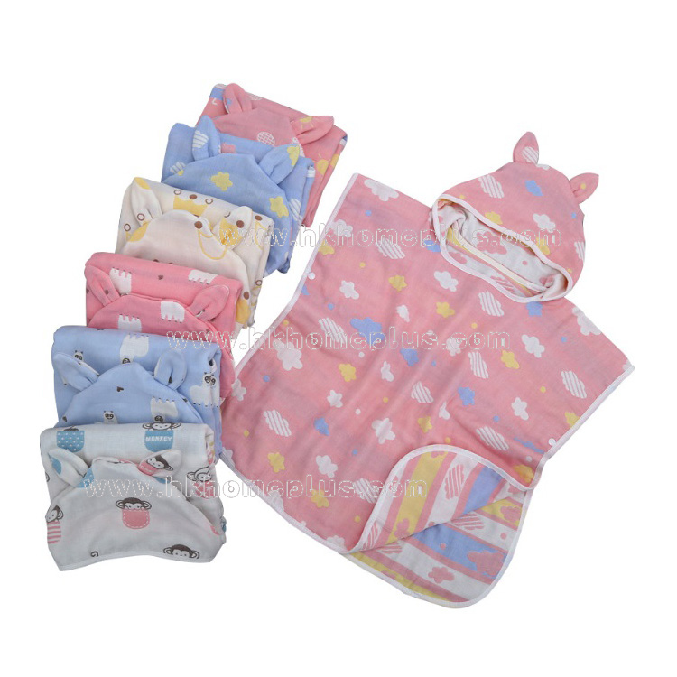 嬰幼兒六層紗布浴巾斗篷
