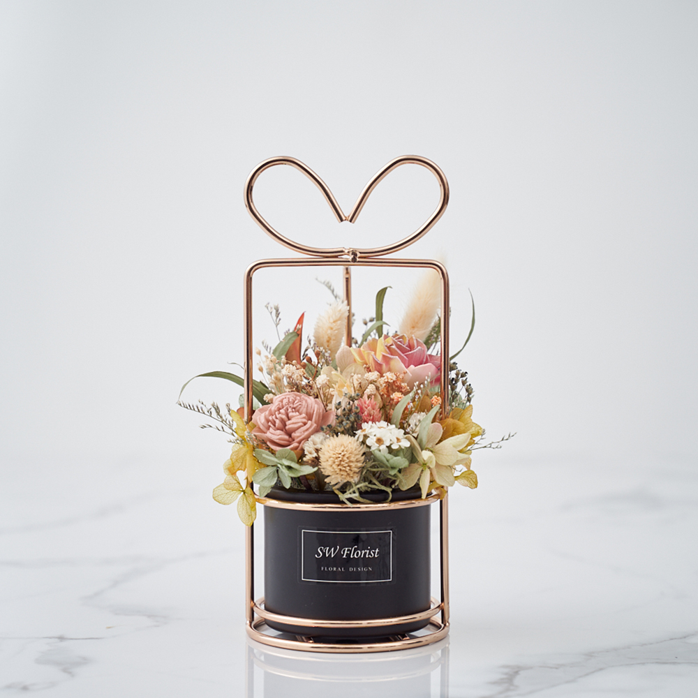 ｜乾燥花桌花 桌花設計 不凋花 法式庭院風 造型盆栽 小型桌花01｜