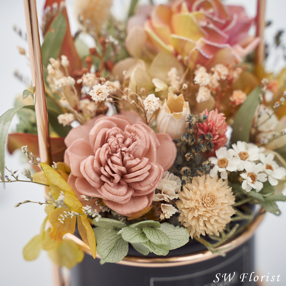 ｜乾燥花桌花 桌花設計 不凋花 法式庭院風 造型盆栽 小型桌花01｜