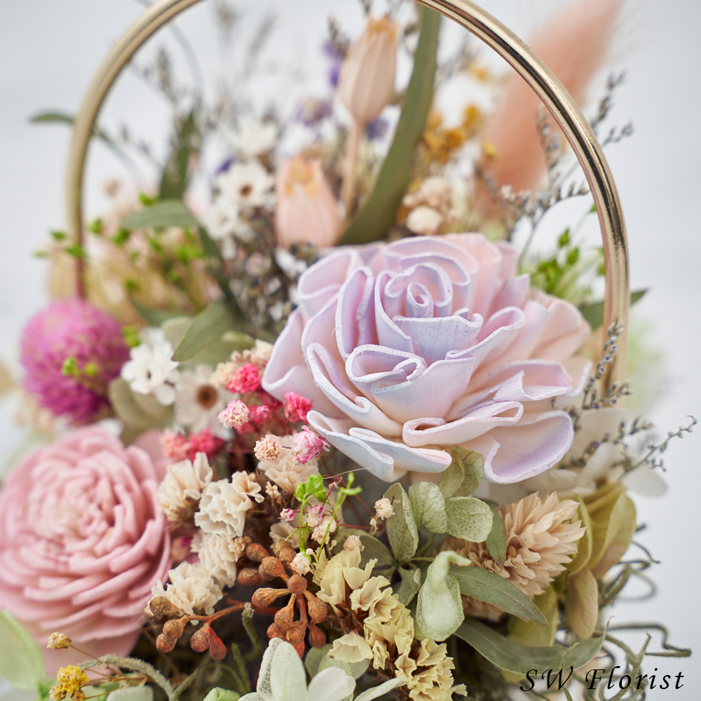 ｜乾燥花桌花 桌花設計 不凋花 法式庭院風 造型盆栽 小型桌花02｜