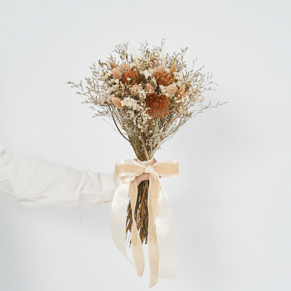 ｜新娘捧花 婚紗捧花 乾燥花 秋風橘色系 美式風格｜放射形